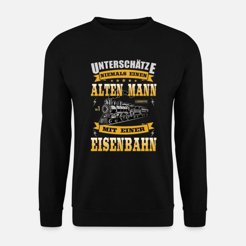 Alter Mann mit Eisenbahn Rentner Lok - Unisex Pullover - Schwarz
