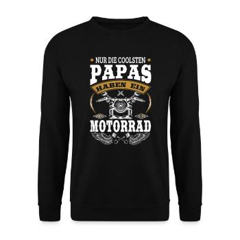 Papa mit Motorrad Cool Biker Vatertag - Unisex Pullover - Schwarz - Vorne - Alina (178cm) & Michal (187cm)