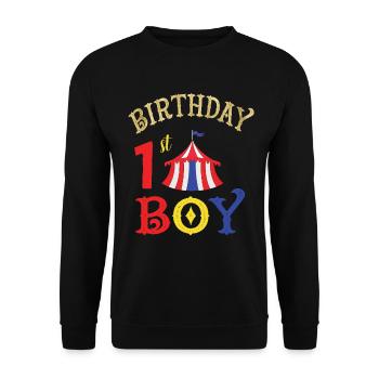 Erster Geburtstag - Unisex Pullover - Schwarz - Vorne - Alina (178cm) & Michal (187cm)