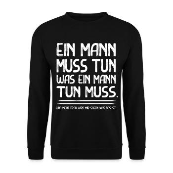 Lustiger Spruch für Ehemänner Partner - Unisex Pullover - Schwarz - Vorne - Alina (178cm) & Michal (187cm)