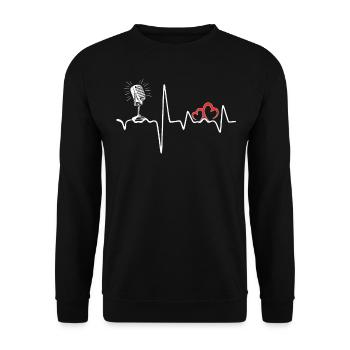 T-shirt de chanteur de chanteur de musicien de battement de coeur de microphone - Sweat-shirt Unisexe - noir - Devant - Alina (178cm) & Michal (187cm)