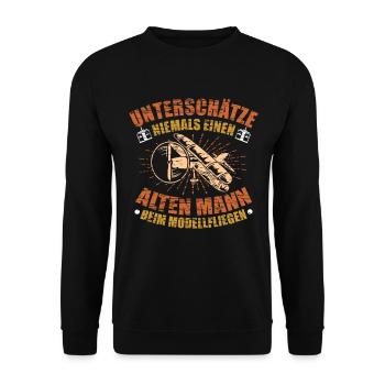 Alt Mann Modellfliegen Spruch Modellbau Modellflug - Unisex Pullover - Schwarz - Vorne - Alina (178cm) & Michal (187cm)