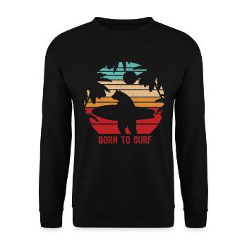 Retro Vintage Funny Surfing Bear Shirt Surfer Gesc - Unisex Sweatshirt - black - Front - Alina (178cm) & Michal (187cm)