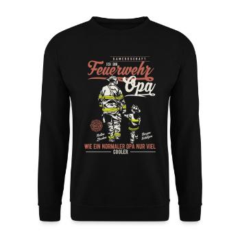 Feuerwehr Opa Spruch Feuerwehrmann Geschenk - Unisex Pullover - Schwarz - Vorne - Alina (178cm) & Michal (187cm)