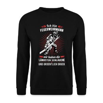 Feuerwehr Herren Feuerwehrmann witziger Spruch - Unisex Pullover - Schwarz - Vorne - Alina (178cm) & Michal (187cm)