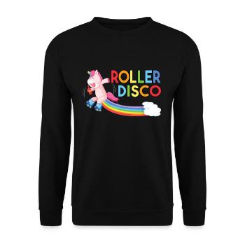 Roller Disco Einhorn Mit Rollschuhen Und Alkohol - Unisex Pullover - Schwarz - Vorne - Alina (178cm) & Michal (187cm)