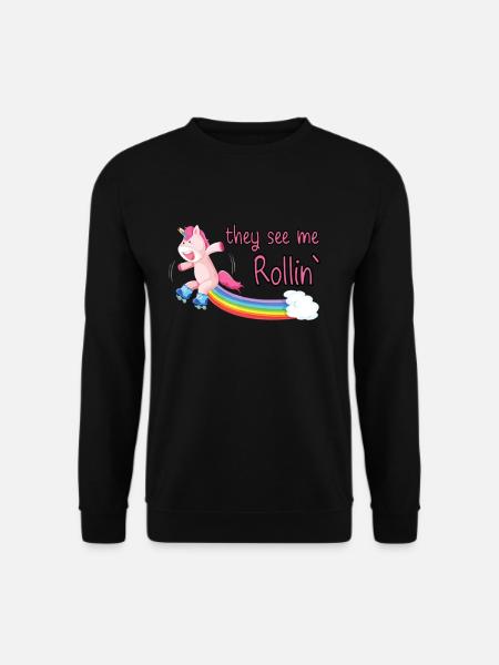 Einhorn Mit Rollschuhen They See Me Rollin - Unisex Pullover - Schwarz