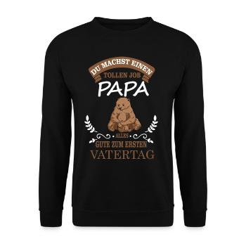 Erster Vatertag - Bär Bärenpapa mit Kind - Unisex Pullover - Schwarz - Vorne - Alina (178cm) & Michal (187cm)