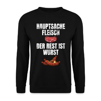 Hauptsache Fleisch Grillmeister Geschenk - Unisex Pullover - Schwarz - Vorne - Alina (178cm) & Michal (187cm)
