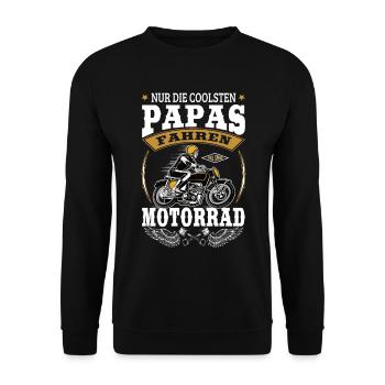 Papa Motorrad Biker Hobby Geschenk - Unisex Pullover - Schwarz - Vorne - Alina (178cm) & Michal (187cm)