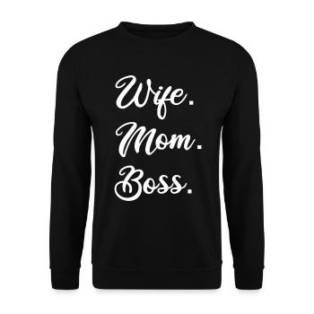 Proverbes - Wife. Maman. Patron. - Sweat-shirt Unisexe - noir - Devant - Alina (178cm) & Michal (187cm)