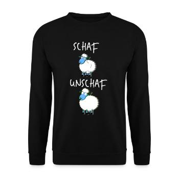 Schaf Unschaf Tier Lustig Geschenkidee - Unisex Pullover - Schwarz - Vorne - Alina (178cm) & Michal (187cm)
