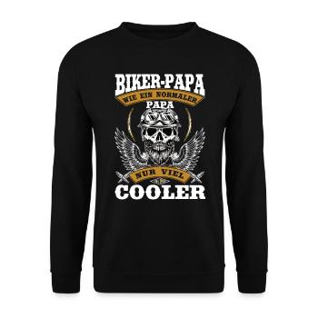 Biker Papa Motorrad Hobby Geschenk zum Vatertag - Unisex Pullover - Schwarz - Vorne - Alina (178cm) & Michal (187cm)