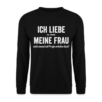 Einmal mit Profis arbeiten Lustiger Spruch - Unisex Pullover - Schwarz - Vorne - Alina (178cm) & Michal (187cm)