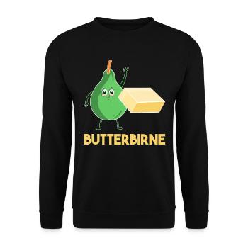 Butterbirne Lustiges Obst Butter Birne Geschenk - Unisex Pullover - Schwarz - Vorne - Alina (178cm) & Michal (187cm)