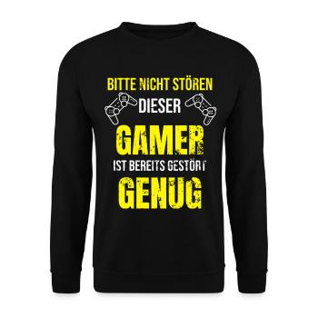 Gamer Gestört lustiger Gaming Spruch Geschenke - Unisex Pullover - Schwarz - Vorne - Alina (178cm) & Michal (187cm)