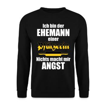 Ehemann einer Pfälzerin | Lustiger Spruch - Unisex Pullover - Schwarz - Vorne - Alina (178cm) & Michal (187cm)