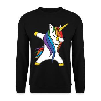 Dabbing Unicorn Einhorn - Unisex Pullover - Schwarz - Vorne - Alina (178cm) & Michal (187cm)