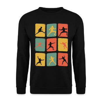 Fechten Vintage Retro - Unisex Pullover - Schwarz - Vorne - Alina (178cm) & Michal (187cm)