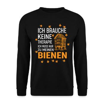 Lustiger Bienen Imker Spruch Therapie - Geschenk - Unisex Pullover - Schwarz - Vorne - Alina (178cm) & Michal (187cm)