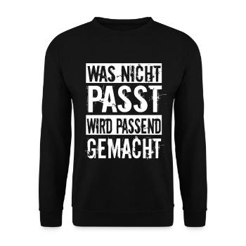 Was nicht passt wird passend gemacht Handwerker - Unisex Pullover - Schwarz - Vorne - Alina (178cm) & Michal (187cm)
