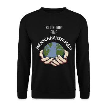 Menschheitsfamilie Friedensbewegung Peace - Unisex Pullover - Schwarz - Vorne - Alina (178cm) & Michal (187cm)