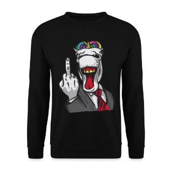 Einhorn Mittelfinger Business - Unisex Pullover - Schwarz - Vorne - Alina (178cm) & Michal (187cm)