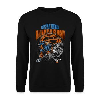 Jungs Spielen Football Männer Spielen Eishockey - Unisex Pullover - Schwarz - Vorne - Alina (178cm) & Michal (187cm)