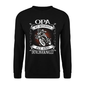 Opa mit Motorrad Biker Rentner Geschenk - Unisex Pullover - Schwarz - Vorne - Alina (178cm) & Michal (187cm)