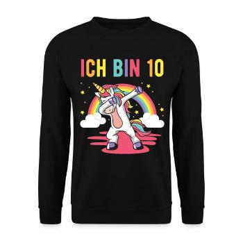 10. Geburstag Mädchen Geschenk Kinder Einhorn - Unisex Pullover - Schwarz - Vorne - Alina (178cm) & Michal (187cm)