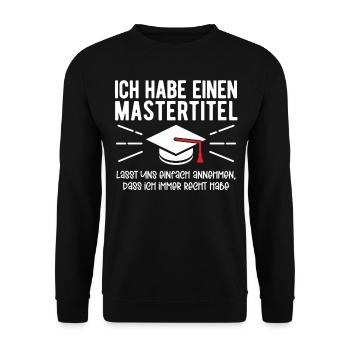 Studenten Abschluss Matura Sponsion Master - Unisex Pullover - Schwarz - Vorne - Alina (178cm) & Michal (187cm)