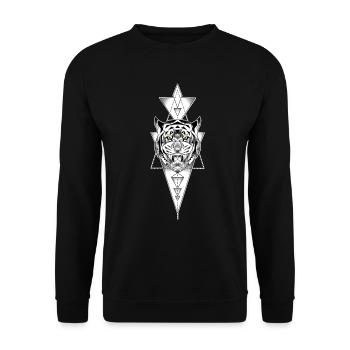 Tiger Geometric Style | Gold shining eyes - Unisex Sweatshirt - black - Front - Alina (178cm) & Michal (187cm)
