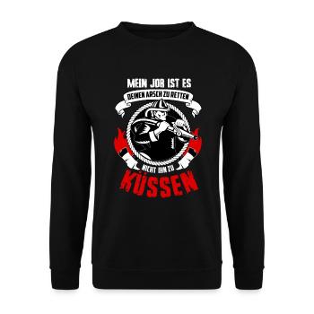 Lustiger Feuerwehrmann Spruch Feuerwehr Geschenk - Unisex Pullover - Schwarz - Vorne - Alina (178cm) & Michal (187cm)