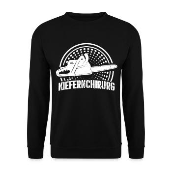 Kiefernchirurg Waldarbeiter Bäume Säge Motiv - Unisex Pullover - Schwarz - Vorne - Alina (178cm) & Michal (187cm)