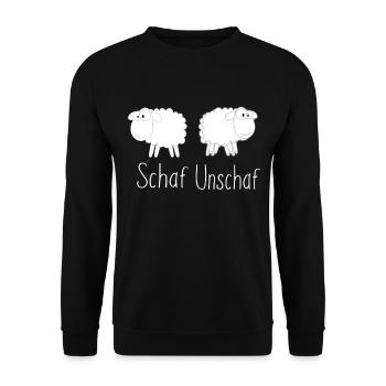 Schaf Unschaf - Witziges Geschenk - Unisex Pullover - Schwarz - Vorne - Alina (178cm) & Michal (187cm)