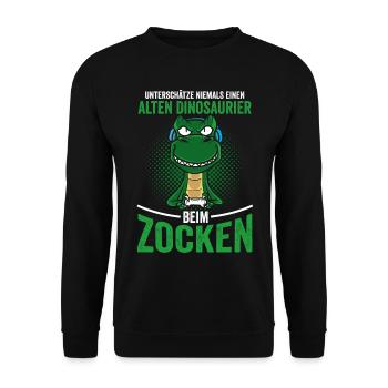 Zocker Opa Papa Dinosaurier gamer - Unisex Pullover - Schwarz - Vorne - Alina (178cm) & Michal (187cm)