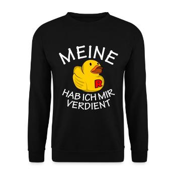 Rente Ente Verdient Ruhestand Pension Rentner & Re - Unisex Pullover - Schwarz - Vorne - Alina (178cm) & Michal (187cm)