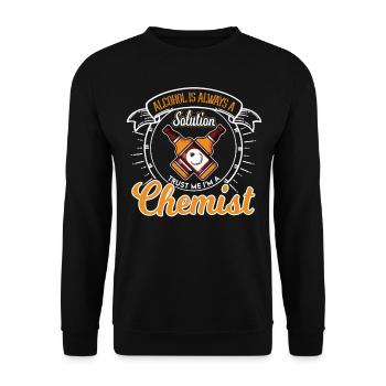Chemiker Alkohol Lösung Spruch - Unisex Pullover - Schwarz - Vorne - Alina (178cm) & Michal (187cm)