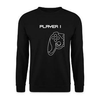 Player 1 Gamer Partnerlook Couple Kostüm - Unisex Pullover - Schwarz - Vorne - Alina (178cm) & Michal (187cm)
