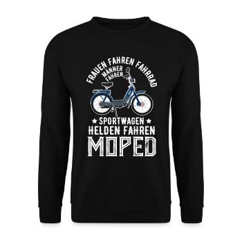 Moped Mofa Simson DDR Roller Biker Geschenkidee - Unisex Pullover - Schwarz - Vorne - Alina (178cm) & Michal (187cm)