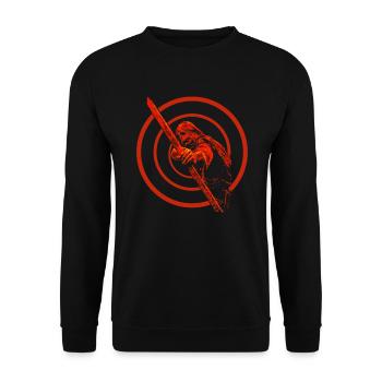 Bogenschütze mit Pfeil und Bogen - Unisex Pullover - Schwarz - Vorne - Alina (178cm) & Michal (187cm)