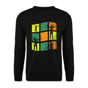 Retro Bogenschießen Vintage Bogenschütze - Unisex Pullover - Schwarz - Vorne - Alina (178cm) & Michal (187cm)