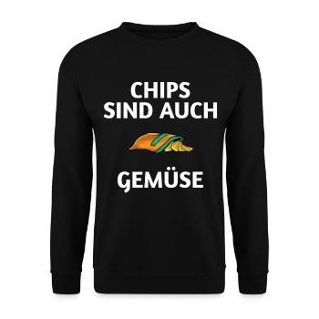 Chips sind auch Gemüse - Kartoffelchips Geschenk - Unisex Pullover - Schwarz - Vorne - Alina (178cm) & Michal (187cm)