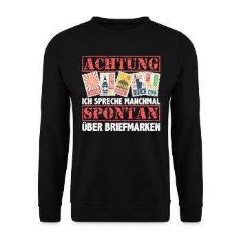 Briefmarke Briefmarken Sammler Geschenk - Unisex Pullover - Schwarz - Vorne - Alina (178cm) & Michal (187cm)