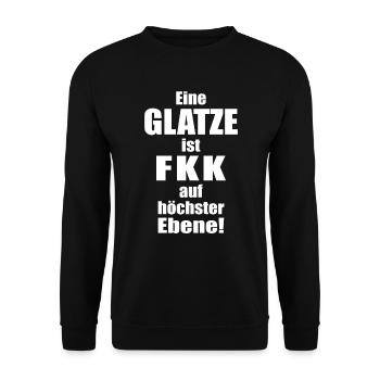 Lustiger Spruch Glatze FKK Spaß Geschenk - Unisex Pullover - Schwarz - Vorne - Alina (178cm) & Michal (187cm)