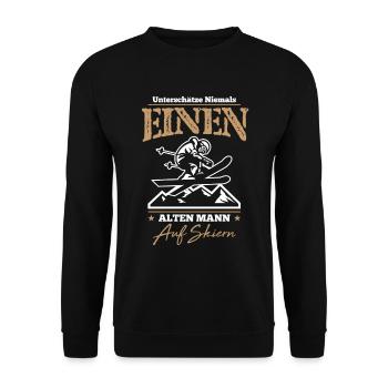 Unterschätze niemals einen alten Mann auf Skiern - Unisex Pullover - Schwarz - Vorne - Alina (178cm) & Michal (187cm)