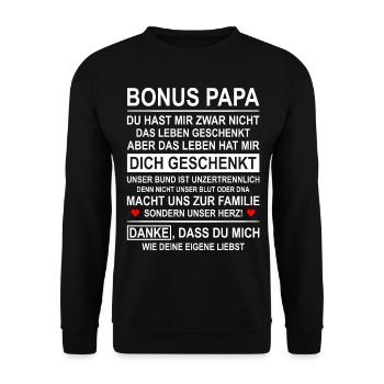 Bonus Papa Geschenk von Tochter - Unisex Pullover - Schwarz - Vorne - Alina (178cm) & Michal (187cm)