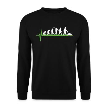 Lawn Mower Gardener Evolution Gift - Unisex Sweatshirt - black - Front - Alina (178cm) & Michal (187cm)