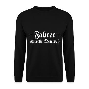Deutsches LKW Kaftfahrer Fahrer Spricht Deutsch - Unisex Pullover - Schwarz - Vorne - Alina (178cm) & Michal (187cm)