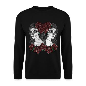 Fille de crâne de sucre avec masque de mort mexicain - Sweat-shirt Unisexe - noir - Devant - Alina (178cm) & Michal (187cm)